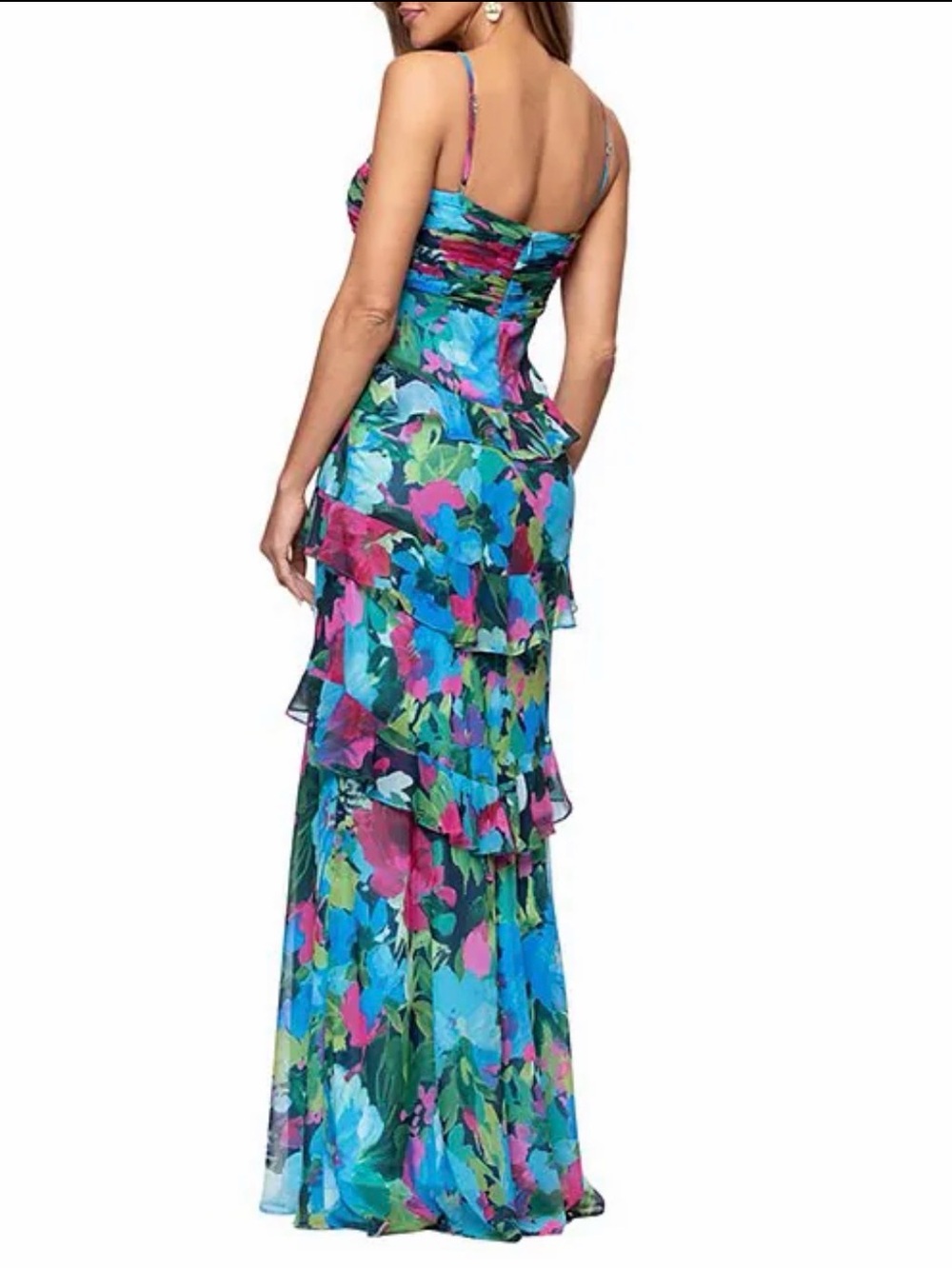 Xscape Blue Multi Floral Ruffle Tier Maxi Dress - Picture 2 of 4